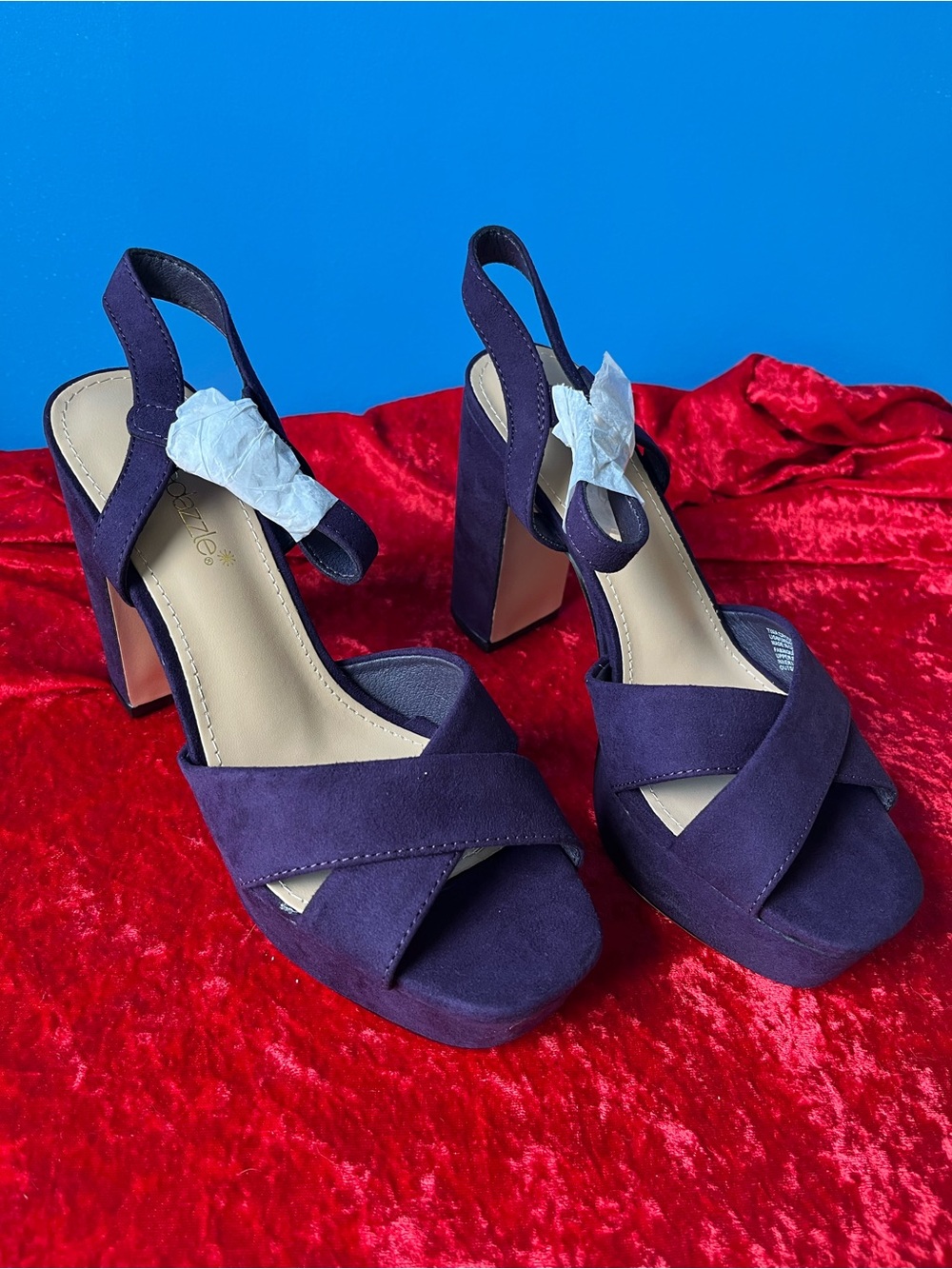 Shoe Dazzle Deep Purple Suede Slingback Block Heels